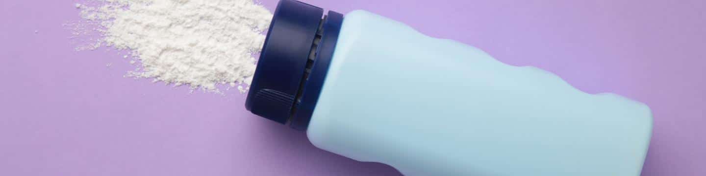 Blue bottle of talcum powder