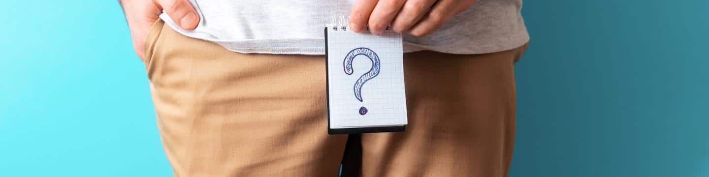 Question mark over man's pants