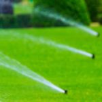 Nice lawn with sprinklers on